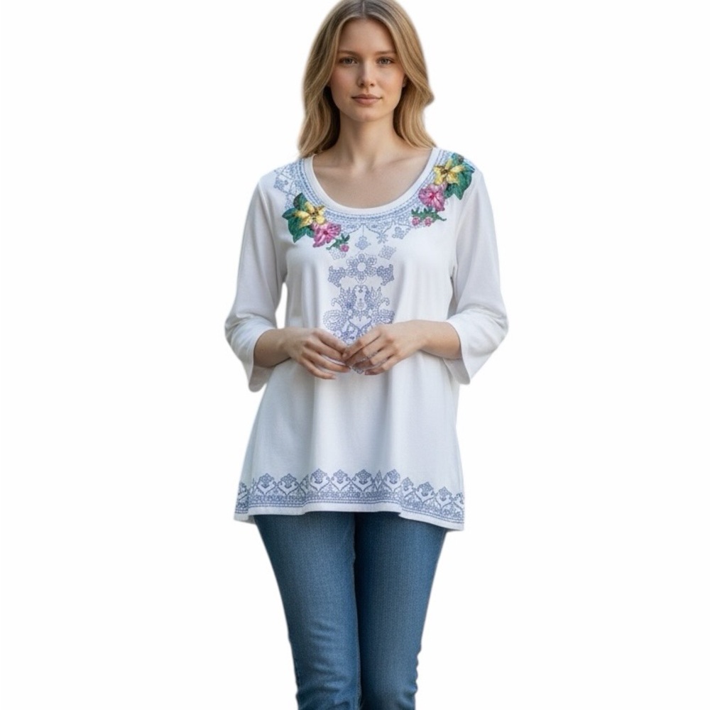 Charter Club•Tunic with Floral Embroidery